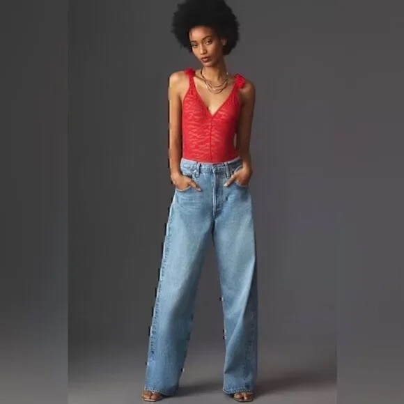 NWT Anthropologie Bow-Shoulder Flocked Heart Bodysuit  Small - Picture 4 of 8